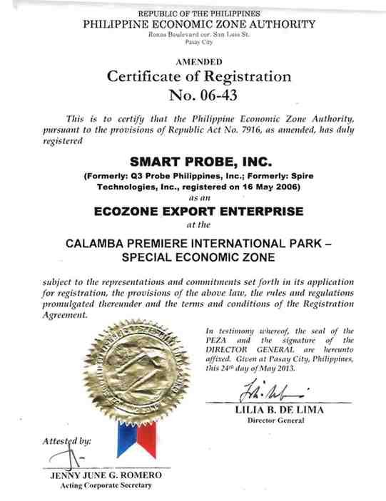 PEZA Certificate